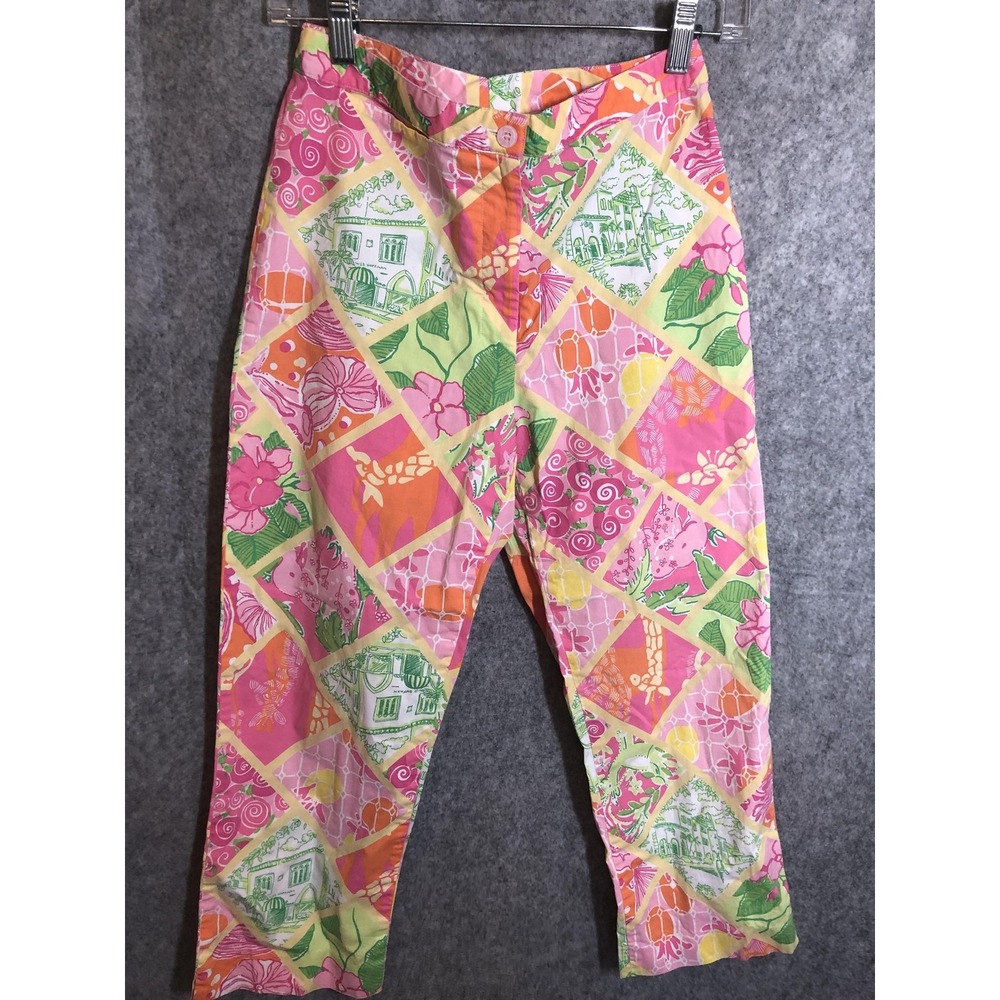 Lilly Pulitzer Pants Womens 4 Multicolor Capri Twill Tropical Patchwork Stretch